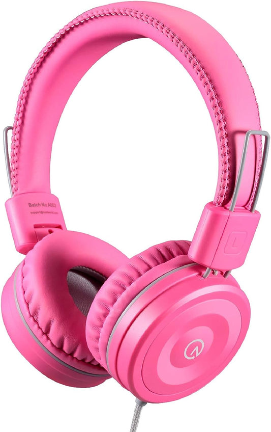 K22 Kids Headphones Wired 3.5Mm Jack, Foldable, Flamingo Pink | Stereo Tangle-Free 5Ft Long Cord, Plug-In, On-Ear Headset for Children, Boys, Girls, Ipad, School, Kindle, Travel, Plane