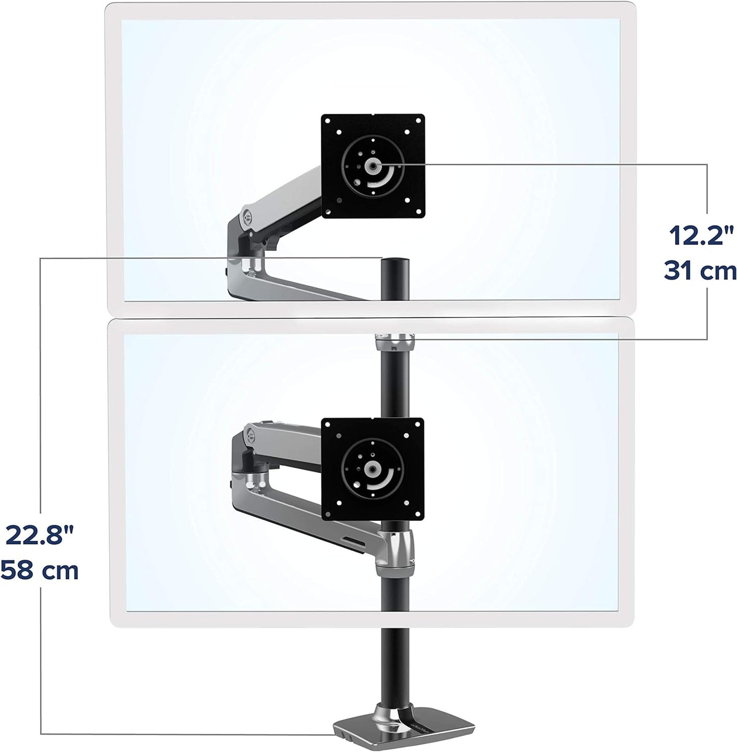 Ergotron – LX Vertical Stacking Dual Monitor Arm, VESA Desk Mount – for 2 Monitors up to 40 Inches, 7 to 22 Lbs Each – Tall Pole, Polished Aluminum