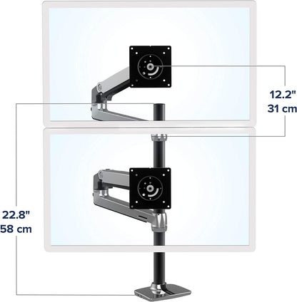 Ergotron – LX Vertical Stacking Dual Monitor Arm, VESA Desk Mount – for 2 Monitors up to 40 Inches, 7 to 22 Lbs Each – Tall Pole, Polished Aluminum