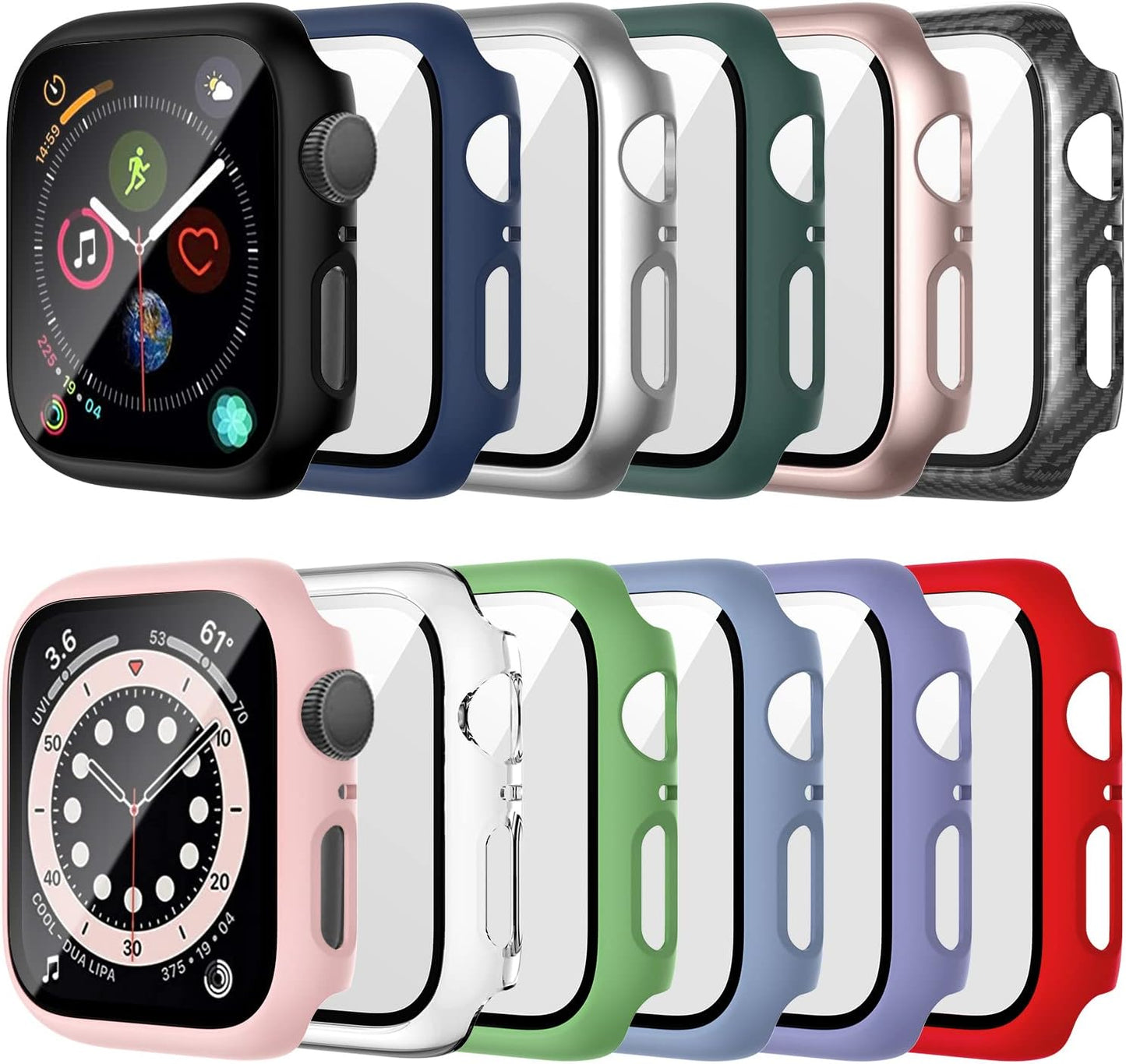 For Apple Watch 44Mm SE Series 4/5/6 Screen Protector Case 12 Pack | PC Hard Cover with Tempered Glass Film Highly Responsive Touch Scratch Resistant Protective Bumper for Iwatch Accessories