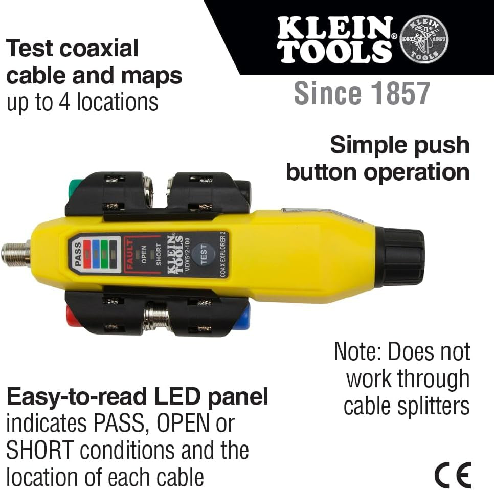 Klein Tools VDV512-101 Explorer 2 Coax Tester Kit, Includes Cable Tester/Wire Tracer/Coax Mapper with Remotes to Test up to 4 Locations