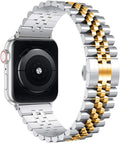 Compatible with Apple Watch Bands 42Mm (Series 11 10 )41Mm 40Mm 38Mm, Stainless Steel Heavy Iwatch Bands with Butterfly Folding Clasp Link Bracelet for Series 9/8/7/6/5/SE3/2/1 Women Men, Silver/Gold