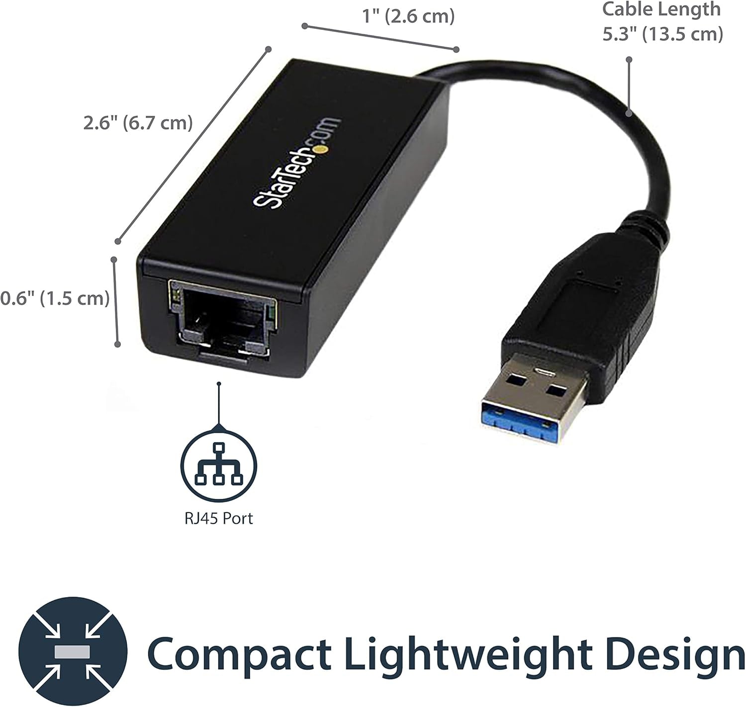 Startech USB 3.0 to Gigabit Ethernet Adapter, USB to RJ45, TAA (USB31000S) | USB 3.0 to 10/100/1000 Gigabit Ethernet LAN Adapter